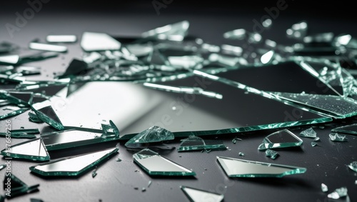 fragile beauty: close-up of broken glass mirror on table