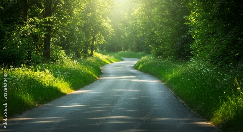 Obraz premium Road through a forest with tall trees