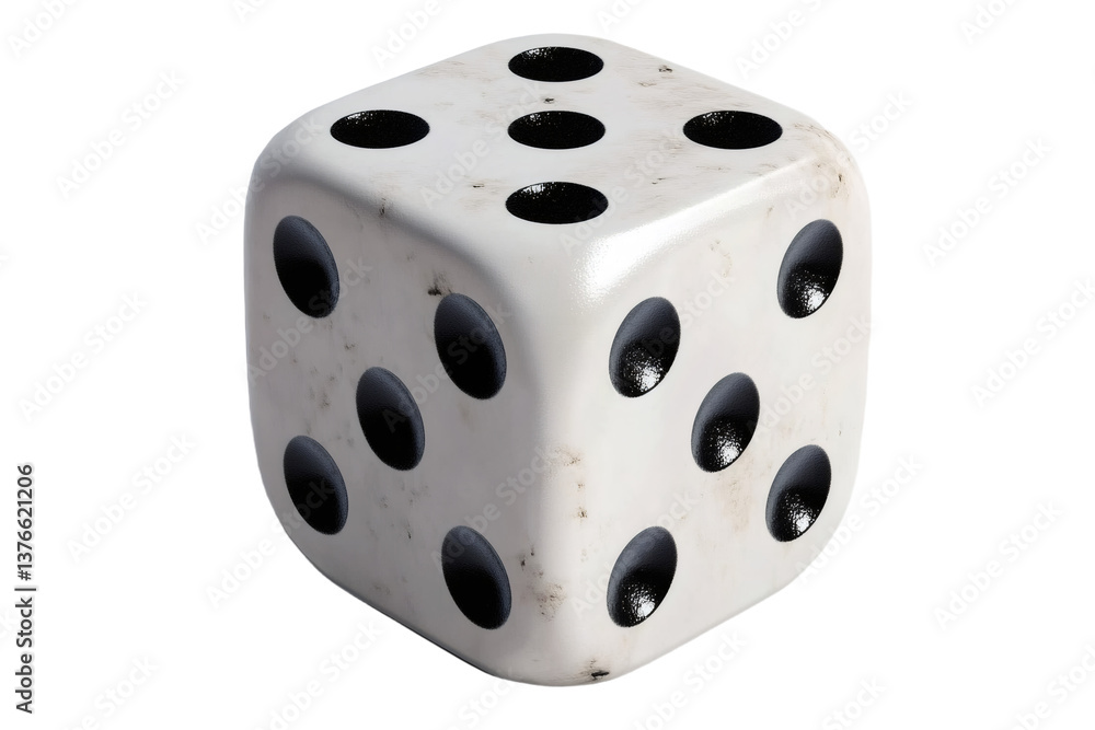 Isolated large white die with black dots on transparent background, template of dice, gambling addiction or table game concept, PNG Isolated large white die with black dots on transparent background, template of dice, gambling addiction or table game concept, PNG