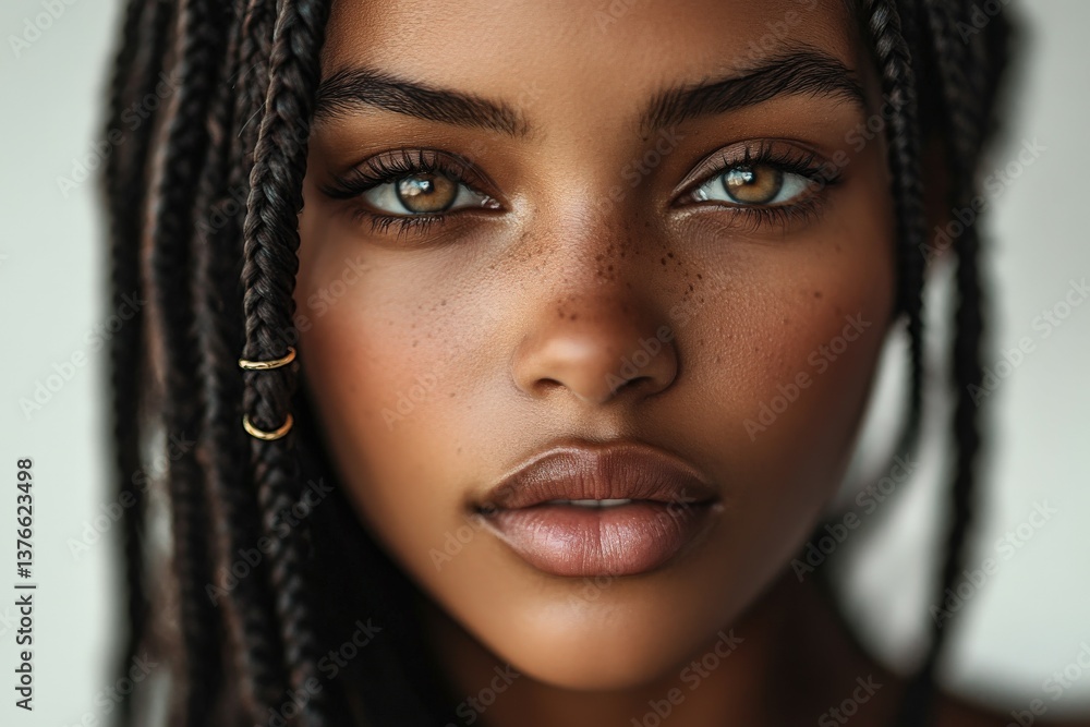Boho braids enhance natural beauty and charm in close-up Boho braids enhance natural beauty and charm in close-up