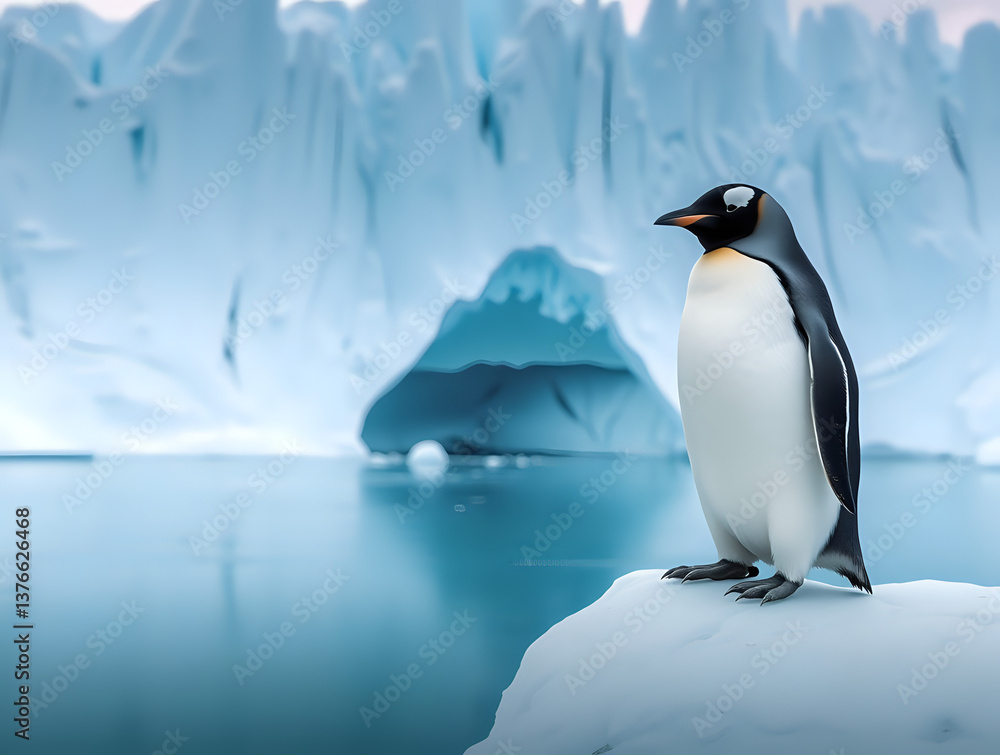 Obraz premium Close-up of a penguin on an ice floe in Antarctica
