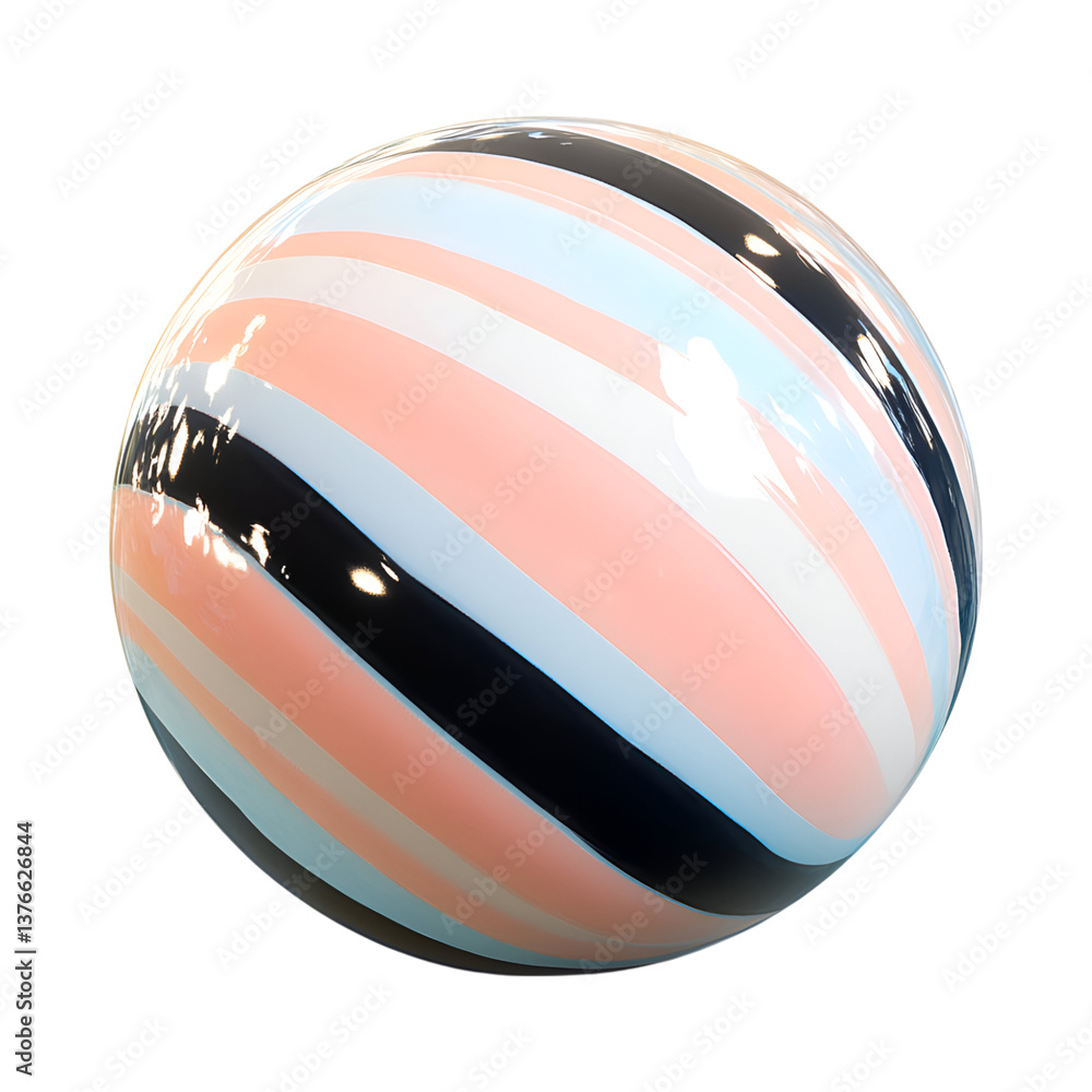 Fototapeta premium Fluffy 3D Cartoon Beach Ball with Glowing Stripes Isolated on Transparent Background