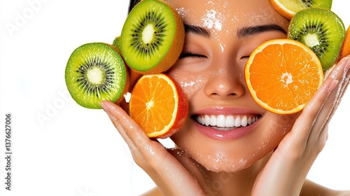 Refreshing fruit facial treatment spa beauty content bright environment close-up shot