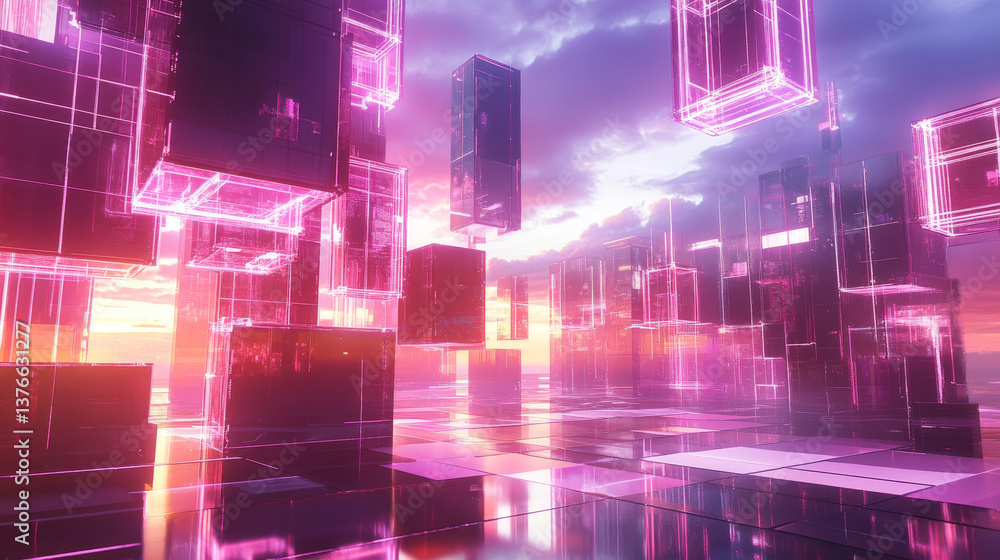Obraz premium Artificial intelligence and wireless technology. Global digital network. Internet data security. 3d illustration of polygonal objects with elements of HUD
