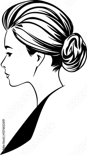 Sleek updo hairstyle outline. Elegant and formal vector illustration.