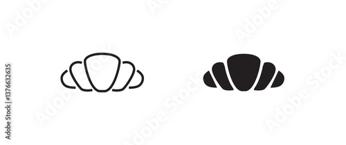 fresh croissant bread bakery line and flat icons set, editable stroke isolated on white, linear vector outline illustration, symbol logo design style