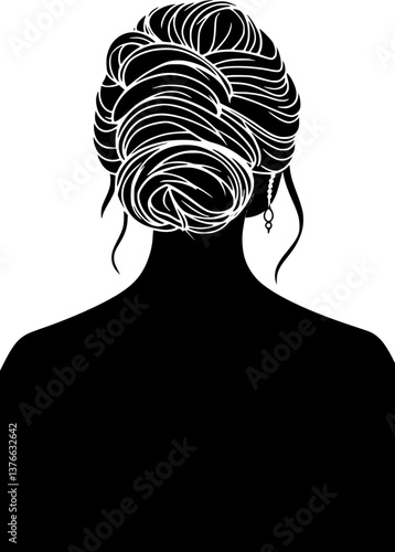 Bridal updo hairstyle outline illustration. Elegant and sophisticated vector design.