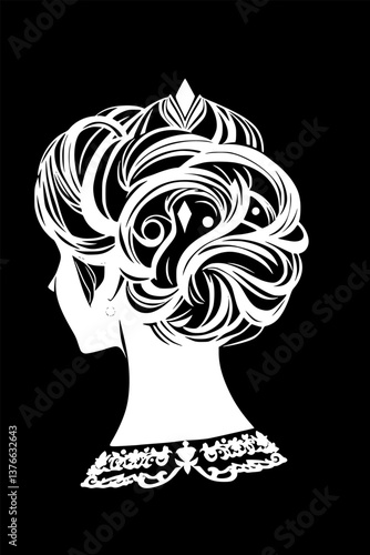Bridal updo hairstyle outline illustration. Elegant and sophisticated vector design.