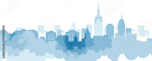 Watercolor vector city skyline in soft blue and gray tones