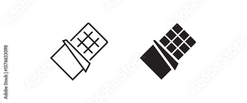 Chocolate bar line and flat icon set, opened Sweet Chocolate Bar Wrapper Foil Opened diary foods line icons set, editable stroke isolated on white, linear vector outline illustration, symbol logo