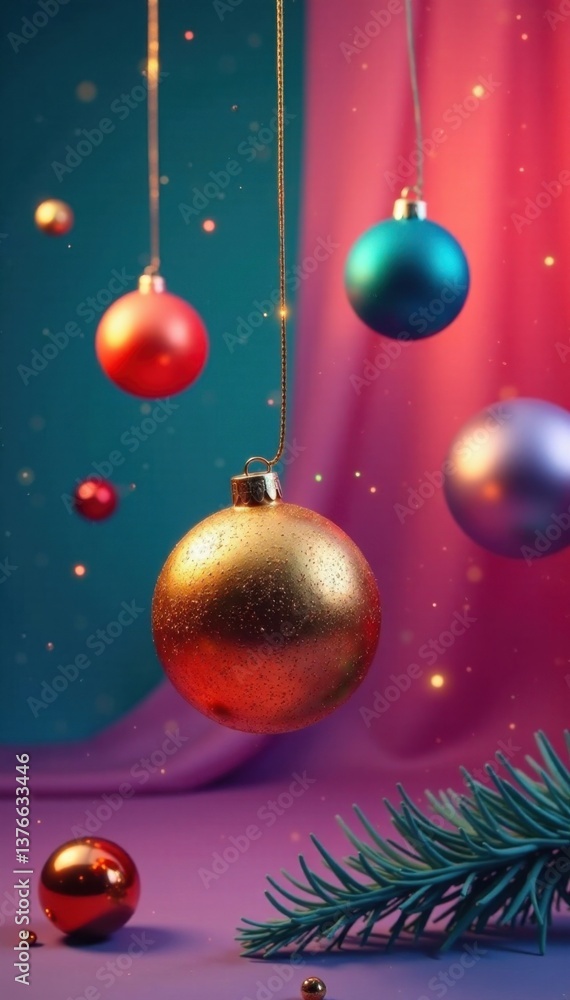 Colorful abstract Christmas balls suspended in mid-air , decorative, christmas Colorful abstract Christmas balls suspended in mid-air , decorative, christmas
