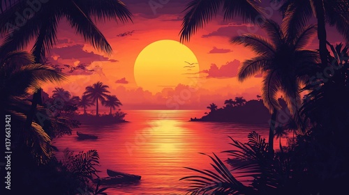 Fiery Tropical Sunset Forest suitable for conservation campaign