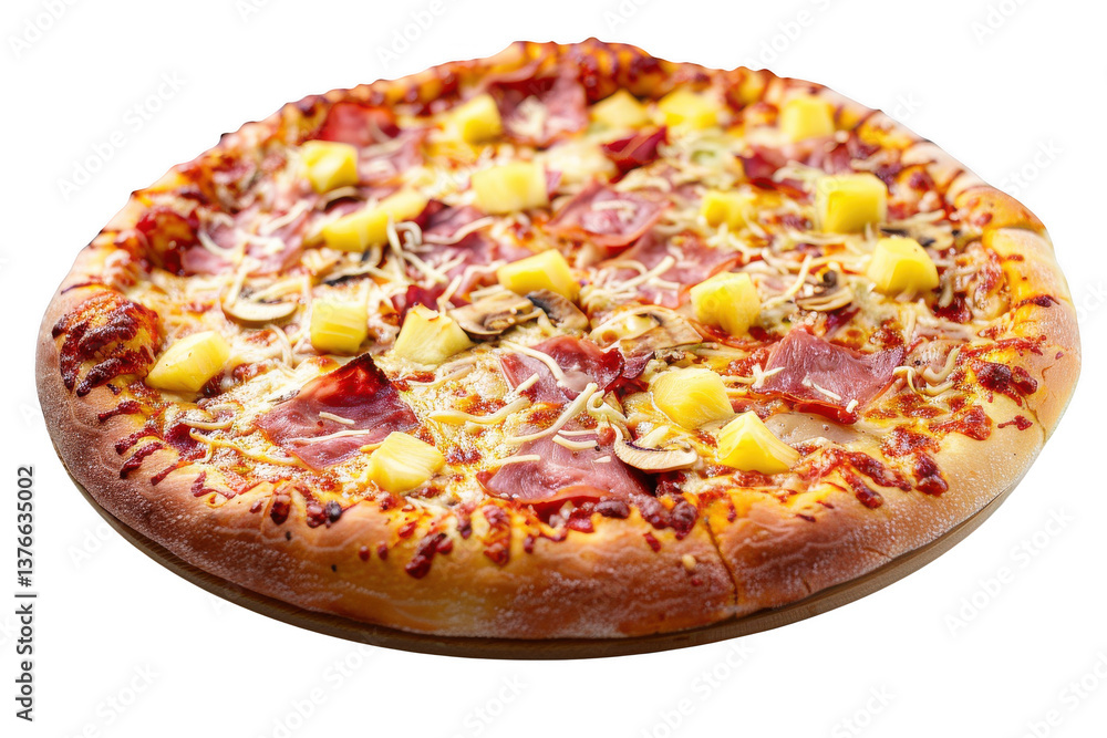 A pizza with ham pineapple and mushrooms transparent background A pizza with ham pineapple and mushrooms transparent background
