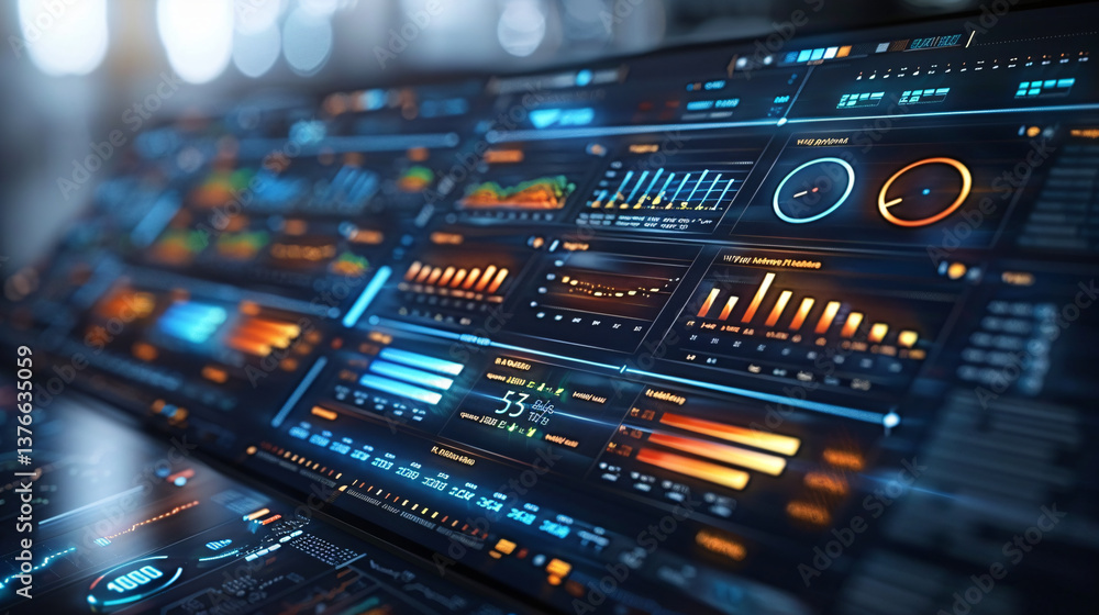Futuristic Data Dashboard on Dark Ambient Background with Cinematic Light Accents Futuristic Data Dashboard on Dark Ambient Background with Cinematic Light Accents