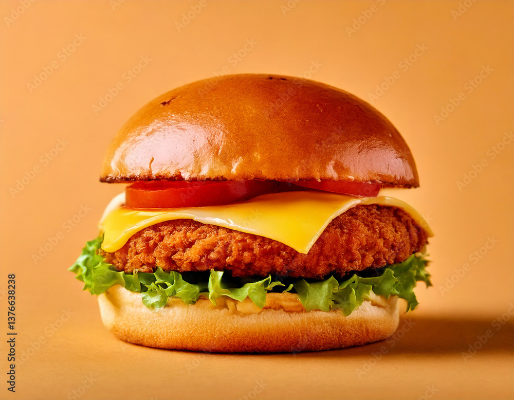 chicken burger with cheese and tomato