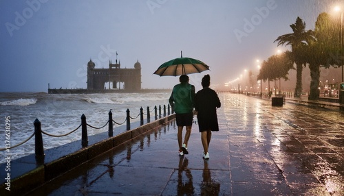 Romantic Walk on Marine Drive During Rain