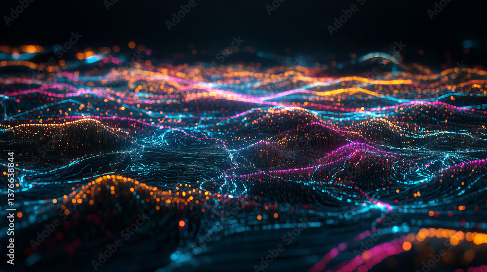 Artificial Intelligence. Big data core. Neon light pulses. Abstract concept of nerve endings in computer neural networks. 3D illustration of a global data beam Artificial Intelligence. Big data core. Neon light pulses. Abstract concept of nerve endings in computer neural networks. 3D illustration of a global data beam
