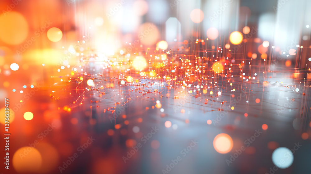 Big data 3D illustration. Neural network and cloud technologies. Global database and artificial intelligence. Bright, black and white background with bokeh effect