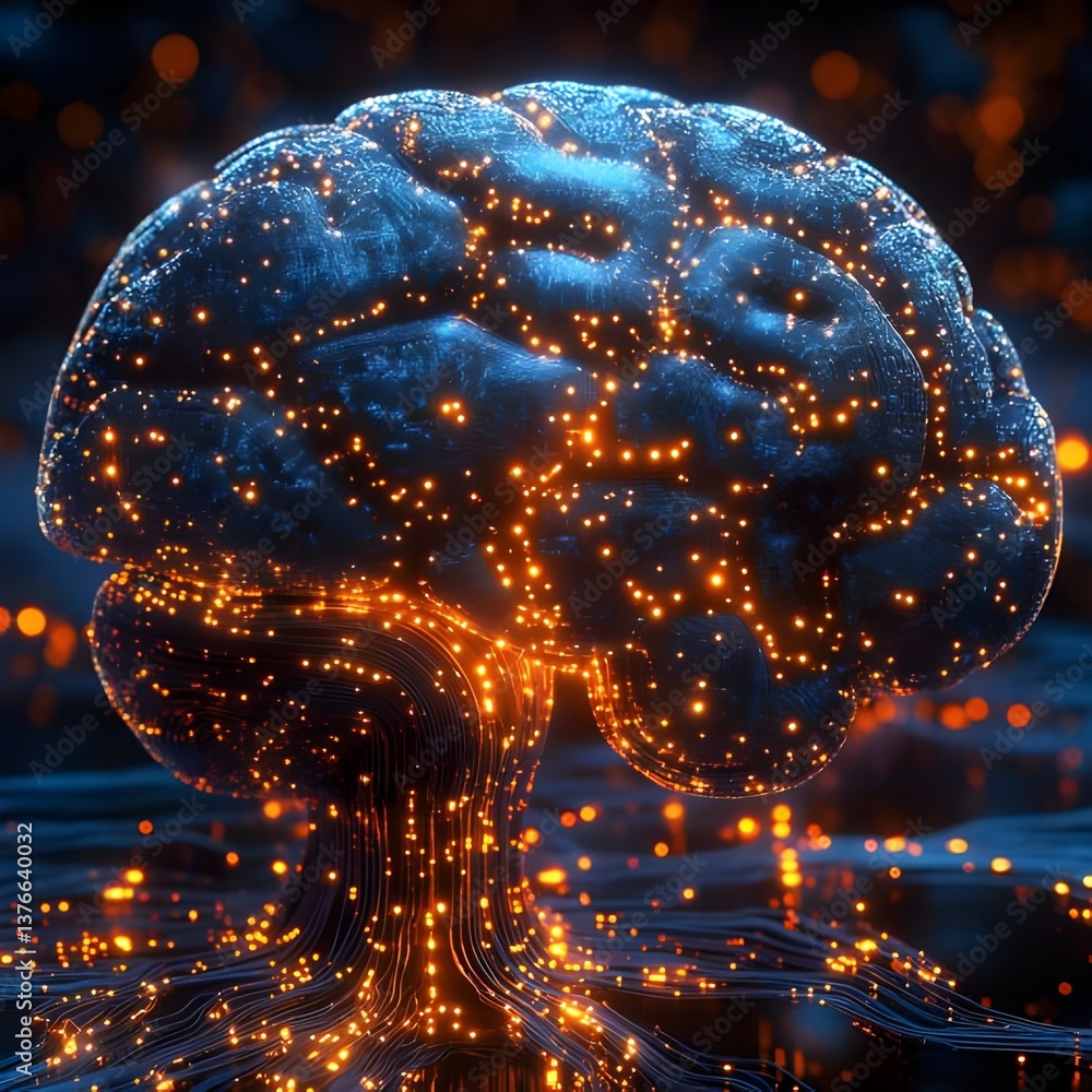 Artificial intelligence brain neural network digital mind deep learning concept illustration image