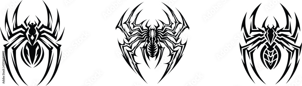 Abstract Tribal Spiders vector| Spider Logo silhouette | spider with tattoo symbol illustration