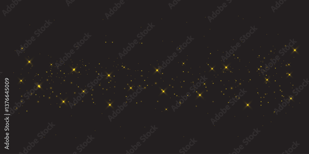 Vector dust sparks and yellow sky stars. Flash shine with special light. Golden sparkles Christmas light effect. Sparkling magical dust particles. Vector dust sparks and yellow sky stars. Flash shine with special light. Golden sparkles Christmas light effect. Sparkling magical dust particles.