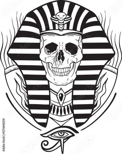 Pharaoh skull and eye of Horus symbol of Egypt