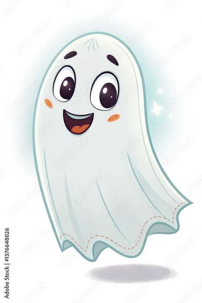 Happy Cartoon Ghost Floating Cheerfully With a Smile Generative AI Happy Cartoon Ghost Floating Cheerfully With a Smile Generative AI
