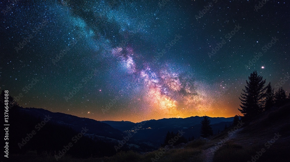Fototapeta premium Astrophotography adventure capturing the milky way over serene mountains nighttime nature viewpoint