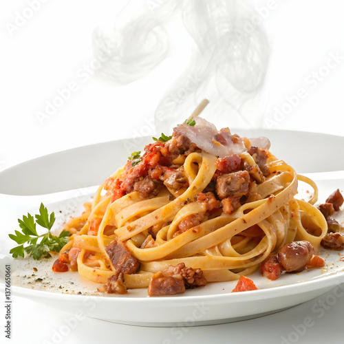 Pasta Bolognese on a White Plate