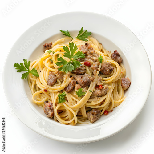 Pasta Bolognese on a White Plate