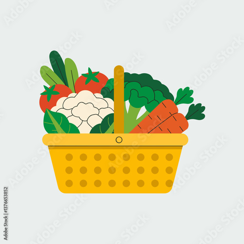 Basket of Fresh Vegetables with Tomatoes, Carrots, and Greens