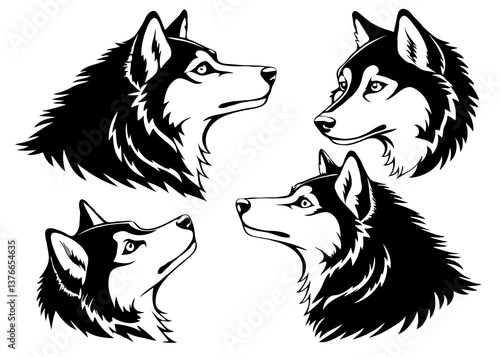 Husky Dog Hand-Drawn Portrait – Side View Vector Illustration

