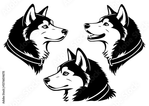 Realistic Husky Dog Sketch – Side Profile Vector Illustration

