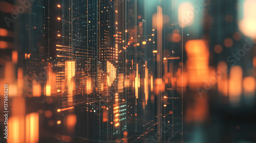 Abstract analysis infographics background with blurred lines. 3d illustration diagram analysis algorithms. Data chart. City network concept. Big data.