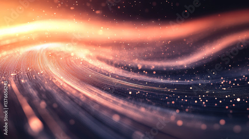 Abstract 3d illustration background with chaotic  lines connecting dots of torus with blurred lines. Analytics algorithms data. Big data. Cryptography concept.  Banner for business, science an