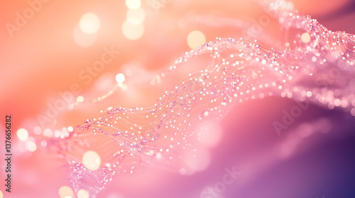 Abstract 3d illustration background with chaotic  lines connecting dots of torus with blurred lines. Analytics algorithms data. Big data. Cryptography concept.  Banner for business, science an