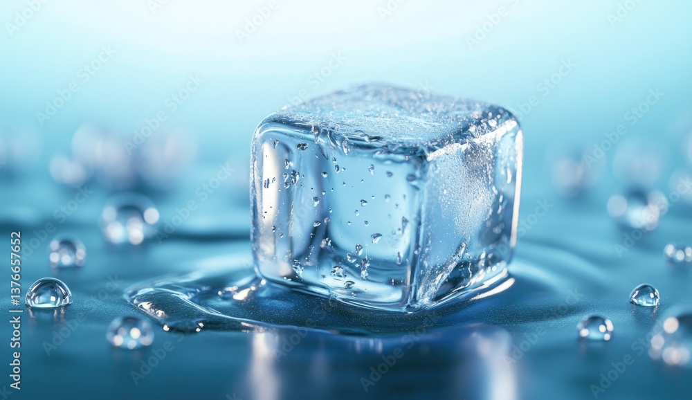 Clear ice cube resting on water Clear ice cube resting on water