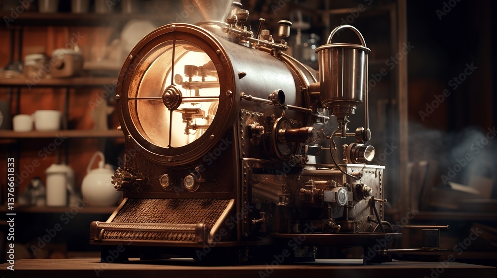 Fototapeta premium A photo of an empty vintage coffee roasting machine