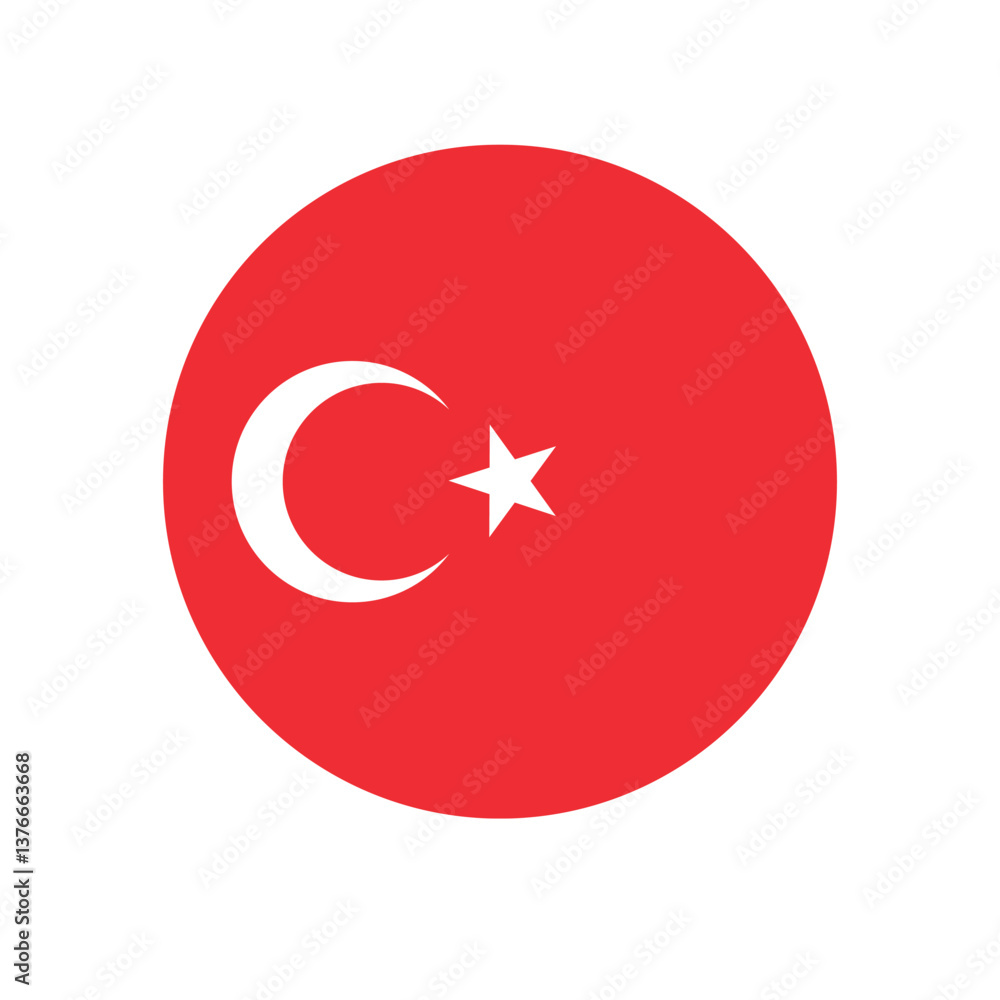 Obraz premium Vector flat round Turkish flag isolated on white background