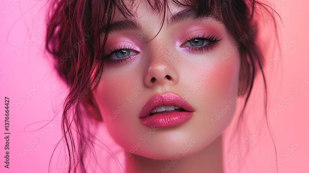 Fototapeta premium Close-up portrait showcasing makeup artistry on model
