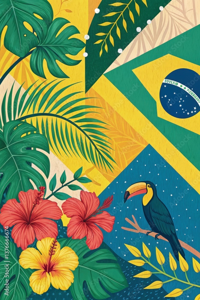 Vibrant Brazilian Landscape Featuring Tropical Flora and Fauna Generative AI