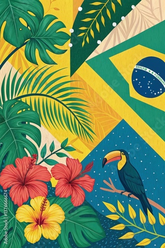 Obraz na płótnie Vibrant Brazilian Landscape Featuring Tropical Flora and Fauna Generative AI w salonie