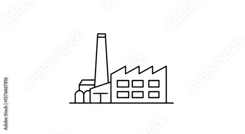 Industry Icon: Minimalist illustration of a factory, a symbol of industry and production, conveying efficiency and manufacturing prowess. 