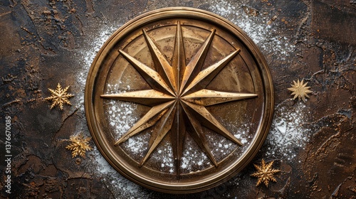 Star-shaped pain in the center of an iron-cast plate, food photography