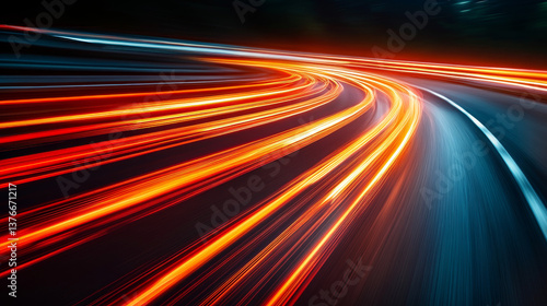 Digital technology. High speed data transfer. Information flow in 3D illustration. Movement in futuristic neon cyberspace