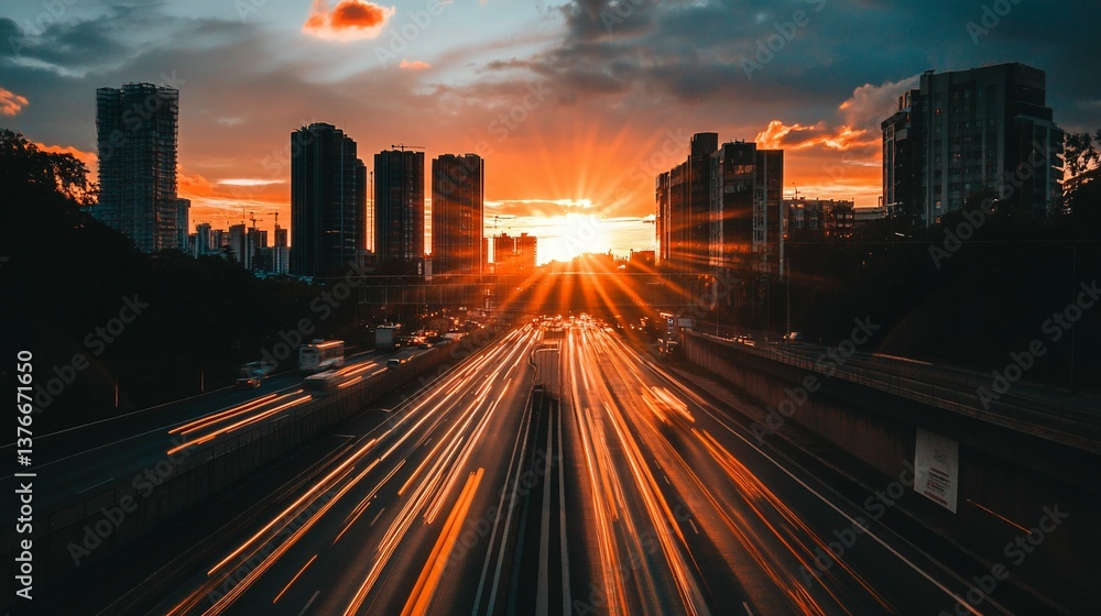 Fototapeta premium Urban Sunset Highway suitable for travel brochure