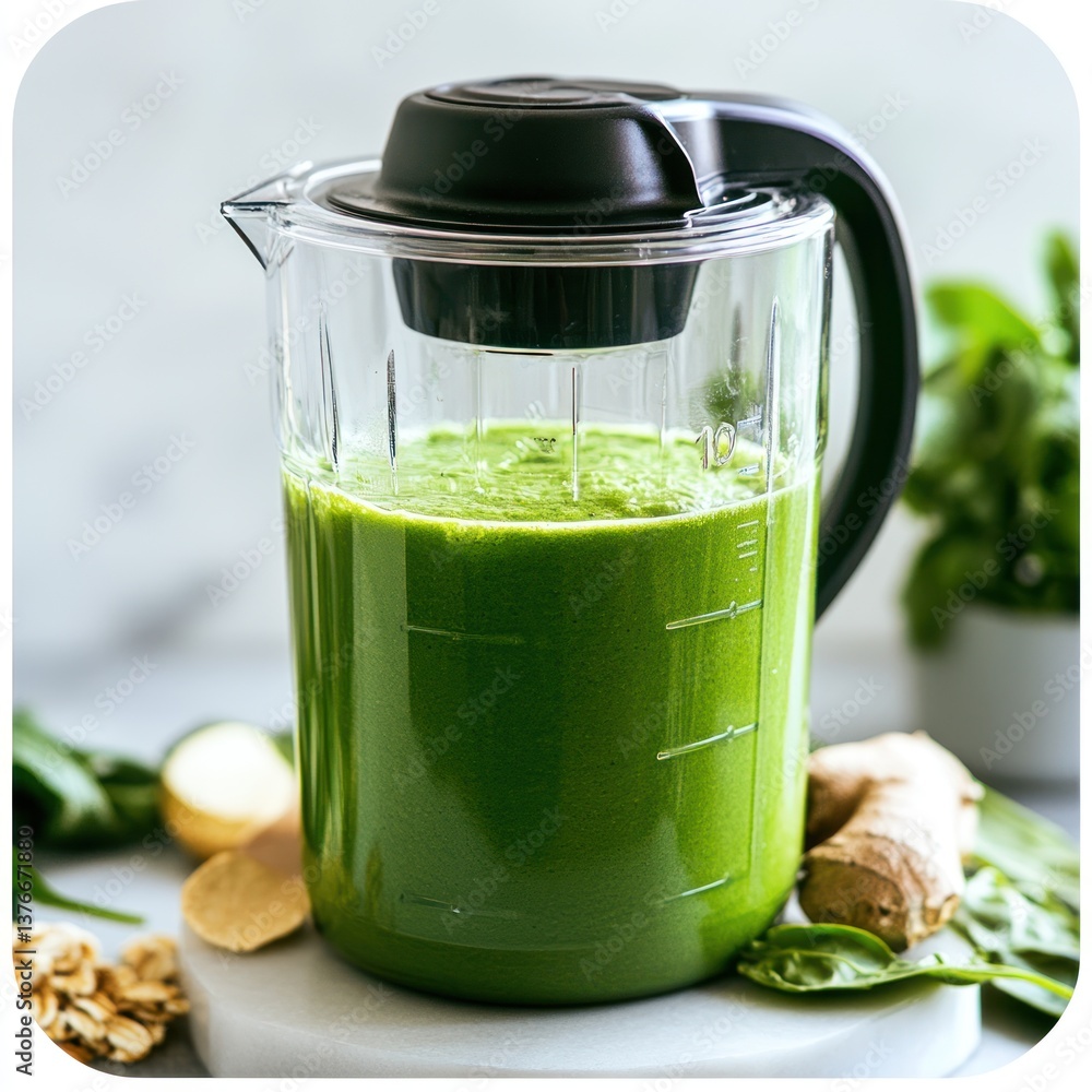 a vibrant green smoothie in a clear pitcher, showcasing a healthy and refreshing drink a vibrant green smoothie in a clear pitcher, showcasing a healthy and refreshing drink