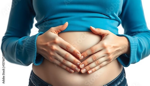 Wallpaper Mural Close up of woman's hands made heart on belly isolated on white background Torontodigital.ca
