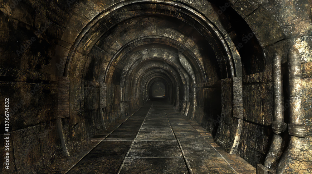 Dark tunnel with technology structure, 3d rendering. Digital drawing. Dark tunnel with technology structure, 3d rendering. Digital drawing.