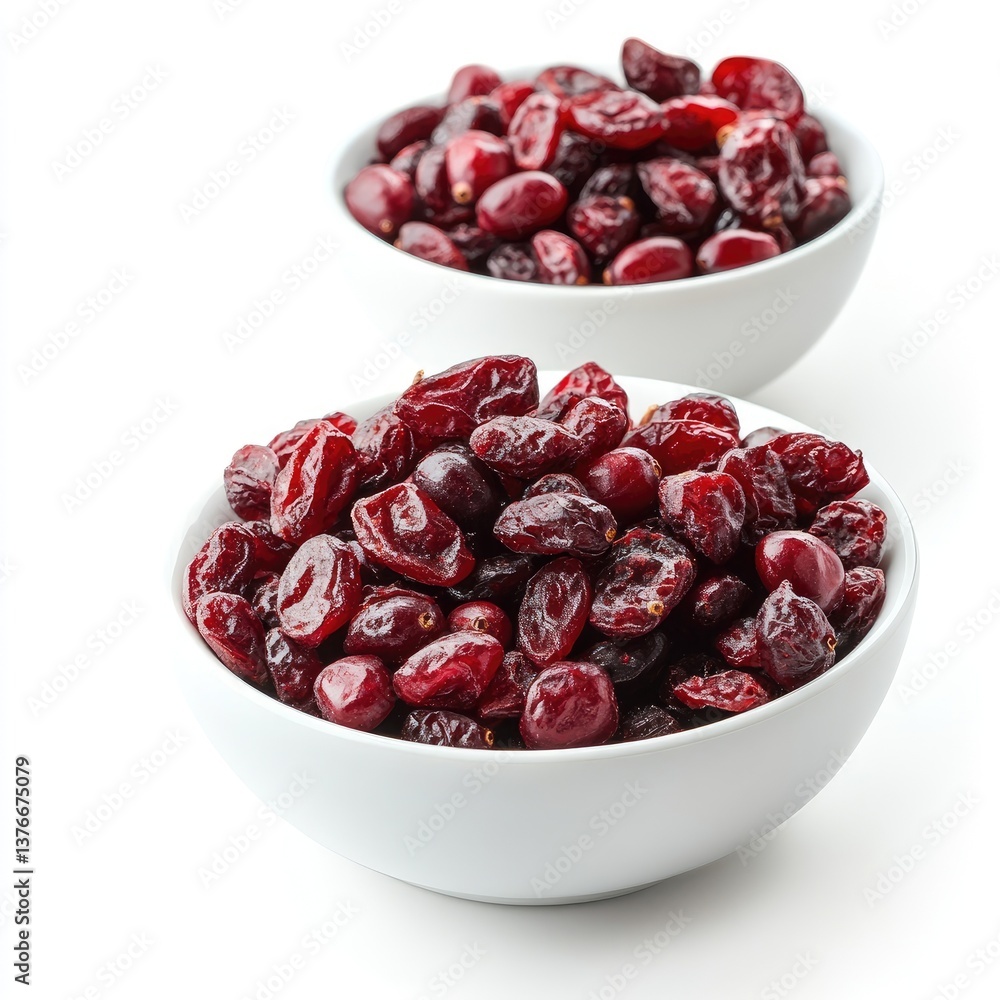 A white bowl holds ripe, red cranberries, a fresh and healthy berry fruit A white bowl holds ripe, red cranberries, a fresh and healthy berry fruit